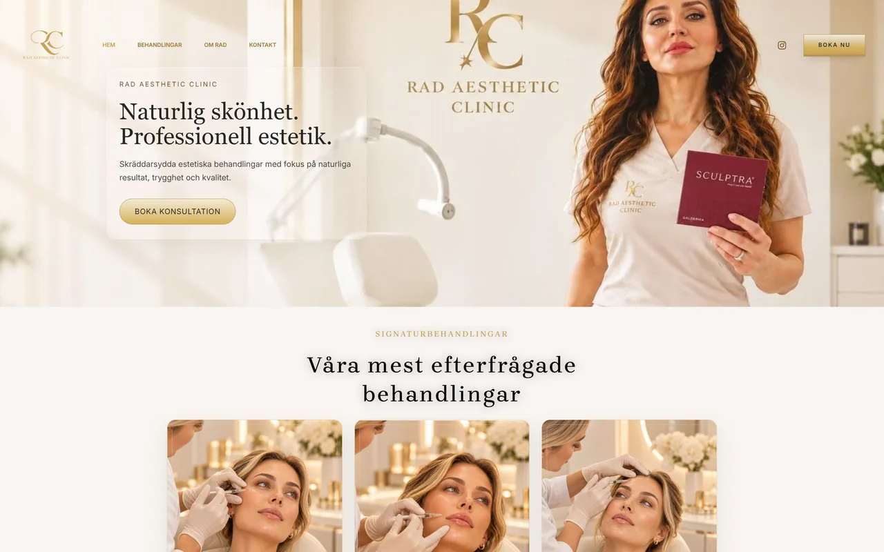 RAD Aesthetic Clinic webbplats för estetiska behandlingar