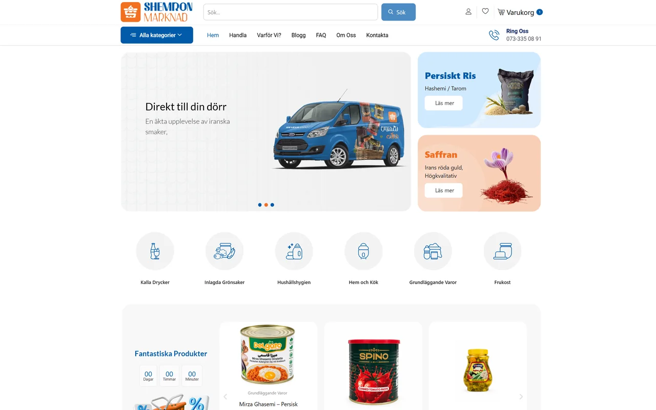 Shemron Market webbplats och e-handel